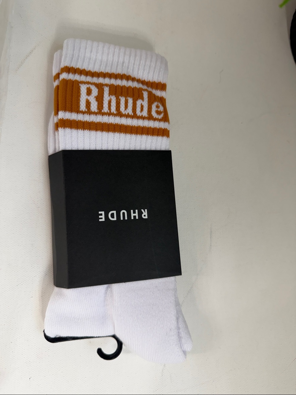 RHUDE made in USA Socks stripe logo . NEW in pkg . One size